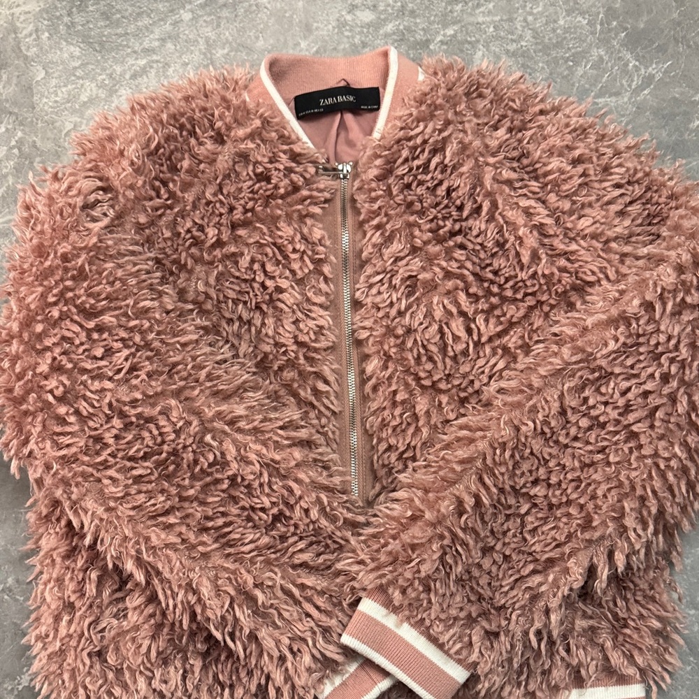 Zara Basic Fuzzy Zip-Up Jacket Medium - image 5